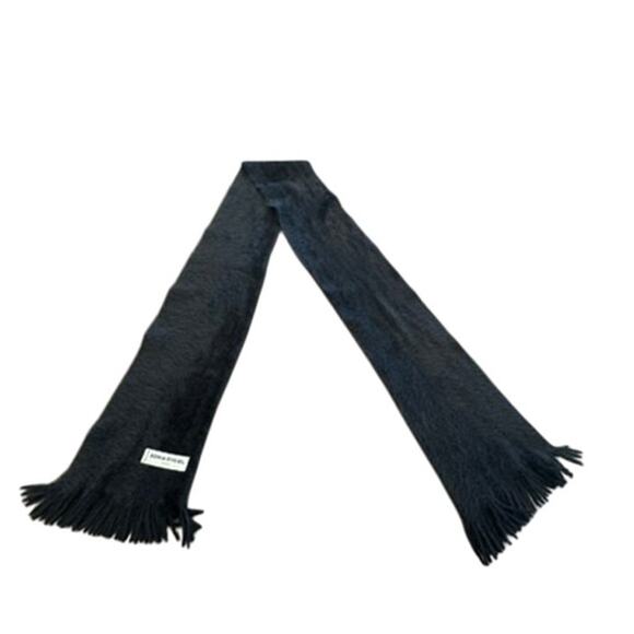 "SONIA RYKIEL" Black Solid Scarf With Fringe Paris Quiet Luxury Old Money Fuzzy - Picture 3 of 7